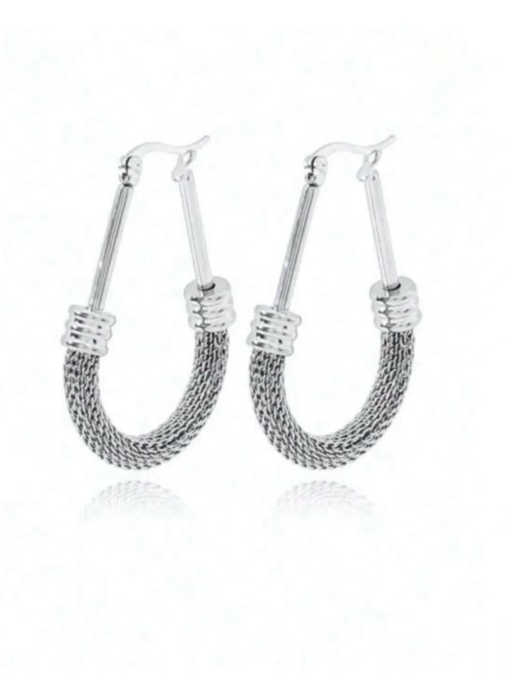 Braided Hoop Drop Earrings - Silver